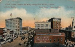 Corner Douglas and Main,Looking East, Schweiter Building, Boston Store, Beacon Building, City Hall Postcard