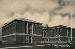 Black and white view of West High School Postcard