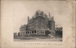 Black and white view of the A., T. & S. F. Hospital Topeka, KS Postcard Postcard Postcard