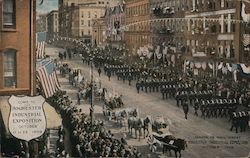 "Rochester Industrial Exhibition" parade of 1908 along Main Street. An advertising card promoting the 1909 Exposition Postcard