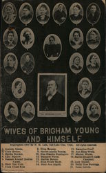 Multi view photo postcard of Brigham Young with individual photos of each of his 21 wives Postcard