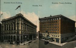 Multi view card showing the Brandeis Stores Building and the Brandeis Theatre Building Omaha, NE Postcard Postcard Postcard