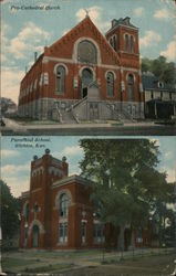 Multi view card showing the Pro-Cathedral Church and the Parochial School building Postcard