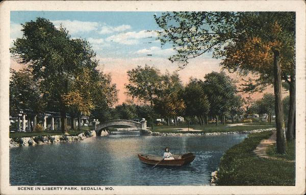 Scene in Liberty Park Sedalia, MO Postcard