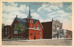 United Brethern Church and Grand Theatre Iola, KS Postcard Postcard Postcard