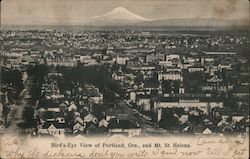 Bird's Eye View of Portland, Ore. and Mt. St. Helens Postcard