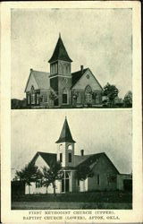 First Methodist Church / Baptist Church Afton, OK Postcard Postcard