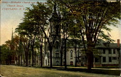 Methodist Church and Parsonage, Church Street Cortland, NY Postcard Postcard