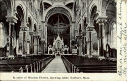 Interior Of Mission Church, Showing Alter Postcard