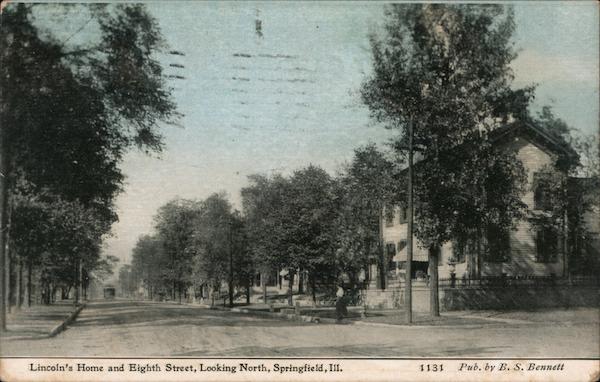 Lincoln's Home and Eighth Street, Looking North Springfield, IL Postcard