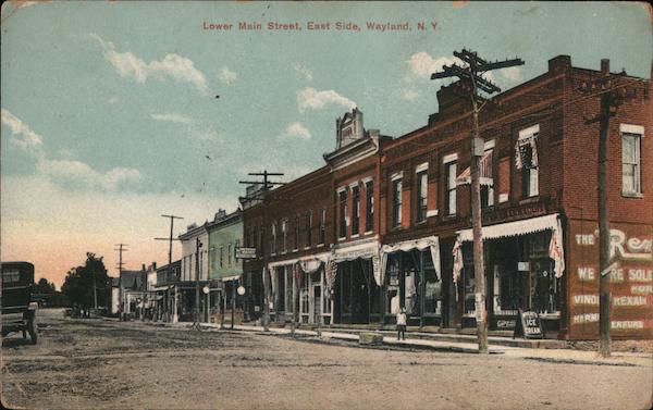 Lower Main Street, East Side Wayland, NY Postcard