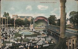 Color view of people attending an event at Celeron Grounds park with a large outdoor stage. Chautauqua Lake, NY Postcard Postcar Postcard