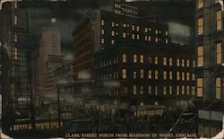 Clark Street North From Madison By Night Chicago, IL Postcard Postcard Postcard