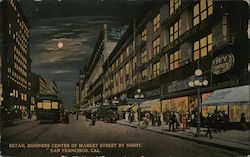 Retail business center of Market Street by Night, San Francisco, Cal Postcard