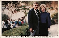 Dr. and Mrs. Van Impe in front of the garden tomb Postcard