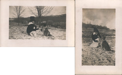 Set of 2: Woman with Dog in Winter Postcard