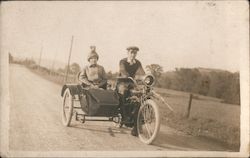 Couple on Indian motorcycle with sidecar Motorcycles Postcard Postcard Postcard