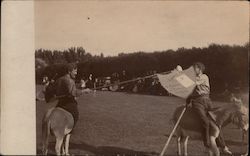 "Military Tournament" Men on mules play at jousting Postcard