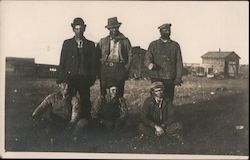 Six men pose in field. Shawmut, MT Postcard Postcard Postcard