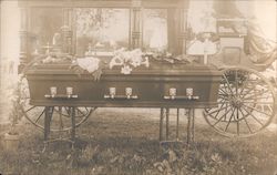 Casket with horse drawn hearse Postcard