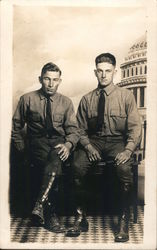 Two young men in military uniforms Postcard Postcard Postcard