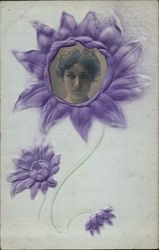 Woman's photo inside purple flower Postcard