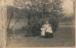 A woman and Two Young Children in Front of Bushes Sugargrove, PA Postcard Postcard Postcard