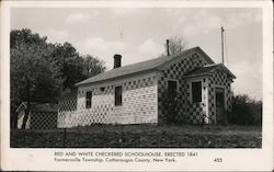 Red and White Checkered Schoolhouse Erected 1841 Postcard