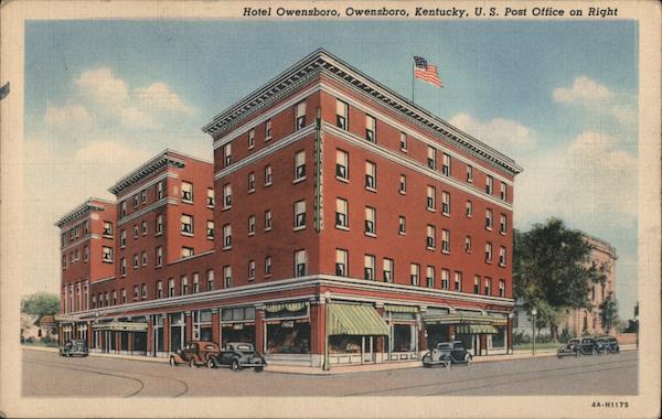 Hotel Owensboro, U.S. Post Office on Right Kentucky Postcard