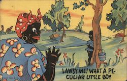 Lawsy Me! What a Peculiar Little Boy - Black child hides behind a tree Postcard