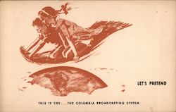 This is CBS, The Columbia Broadcasting System - two children on a magic carpet are flying over the world Postcard