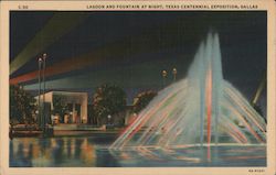 Lagoon and Fountain at Night, Texas Centennial Exposition Postcard