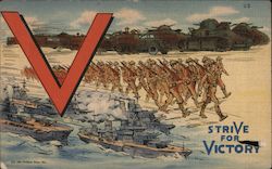 V - Strive for Victory - Tanks, Soldiers, Ships World War II Postcard Postcard Postcard