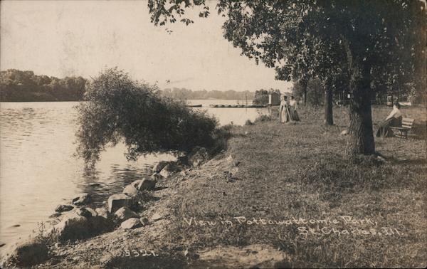 View in Pottawattomie Park St. Charles, IL Postcard