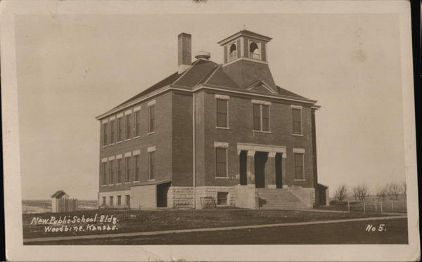 New Public School Building Woodbine, KS Postcard