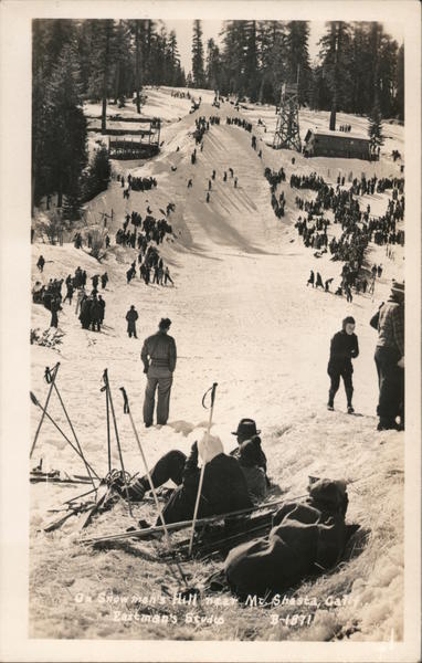 Skiing on Snowman's Hill Mount Shasta, CA Postcard