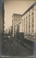 Post Street S.F. buildings and street vehicles Postcard