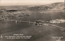 Aerial View, Oakland Bay Bridge, Golden Gate Bridge and Alcatraz San Francisco, CA Postcard Postcard Postcard