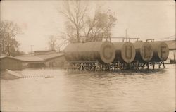 Flood Waters, Gulf Oil Tanks, Probably Texas Postcard Postcard Postcard