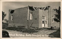 School Building Badly Damaged by Tornado Postcard