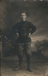 "C" Football Player Studio Portrait Cornell?  Columbia? Colby? Postcard Postcard Postcard