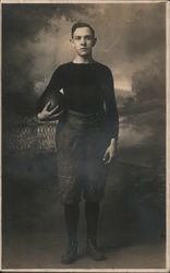 c1910 Boy Cradling Football Under Arm, Studio Postcard Postcard Postcard