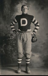 Football Player Wearing "D" Sweater Studio, c1920 Postcard Postcard Postcard