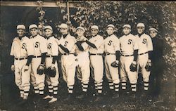 Baseball Team with "S" Insignia Posing in Row Postcard