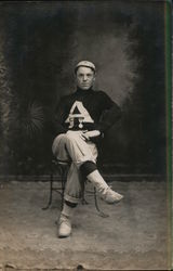 "A" Baseball Player, Seated Studio Photo Postcard Postcard Postcard