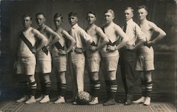 Boys basketball team (8 members) with ball displaying "SRHS 1915 & 16" Postcard