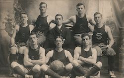 7 Basketball Players Wearing Uniforms Displaying "S" (Manager also pictured) Postcard Postcard Postcard