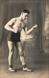 Studio Single Male Boxer Posing in Side Profile - No shirt or boxing gloves Postcard