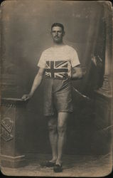 Studio Photo Male Athlete, Union Jack Flag Shirt Postcard Postcard Postcard