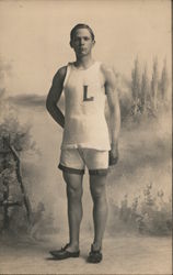 Young Athlete Studio Photo "L" Men Postcard Postcard Postcard